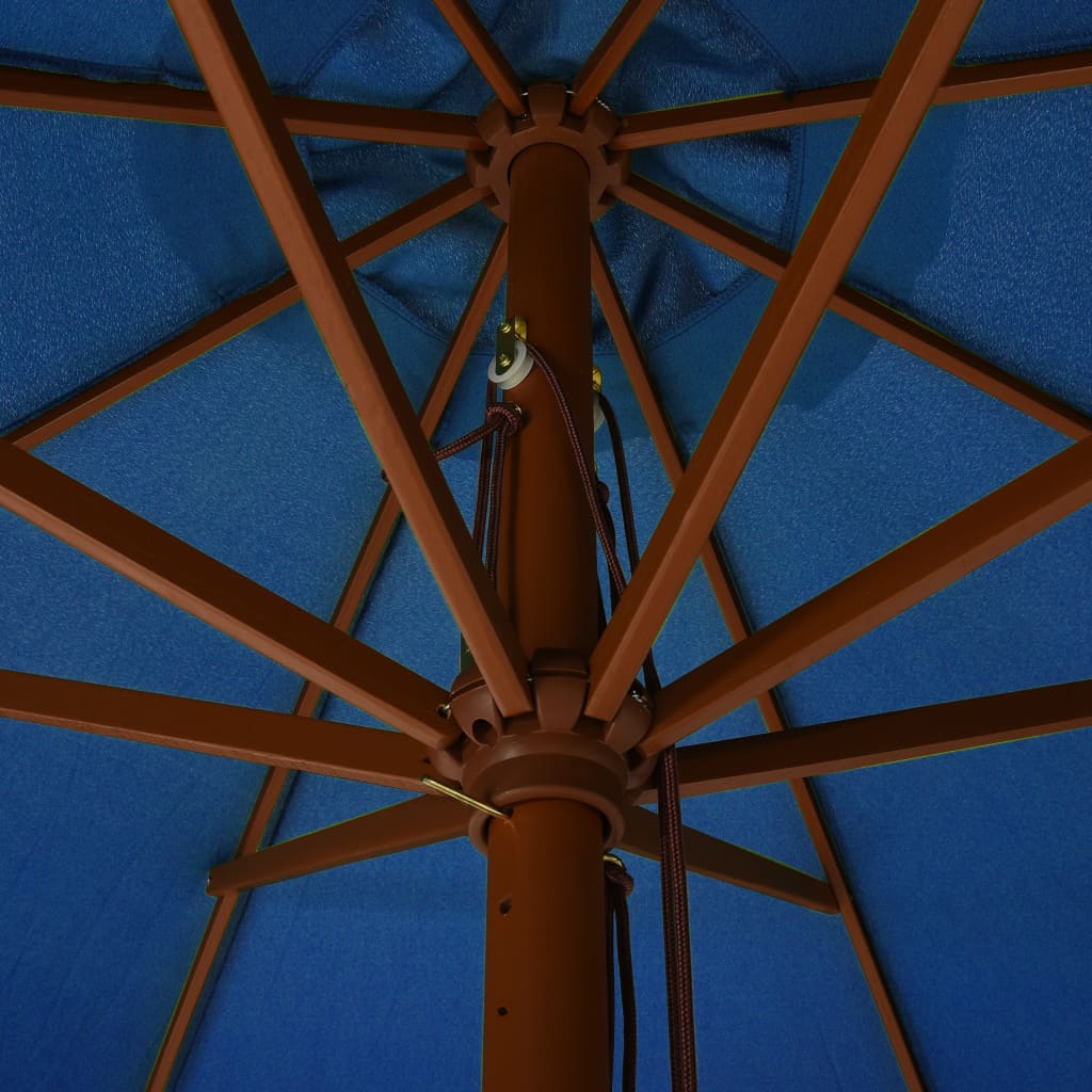 Umbrelă de soare de exterior, stâlp lemn, azuriu, 330 cm