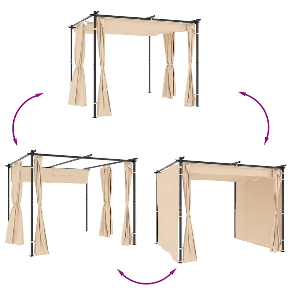 Pavilion cu draperii, crem, 3 x 3 m, oțel