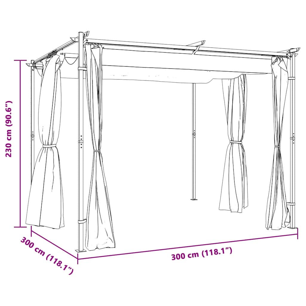 Pavilion cu draperii, antracit, 3 x 3 m, oțel