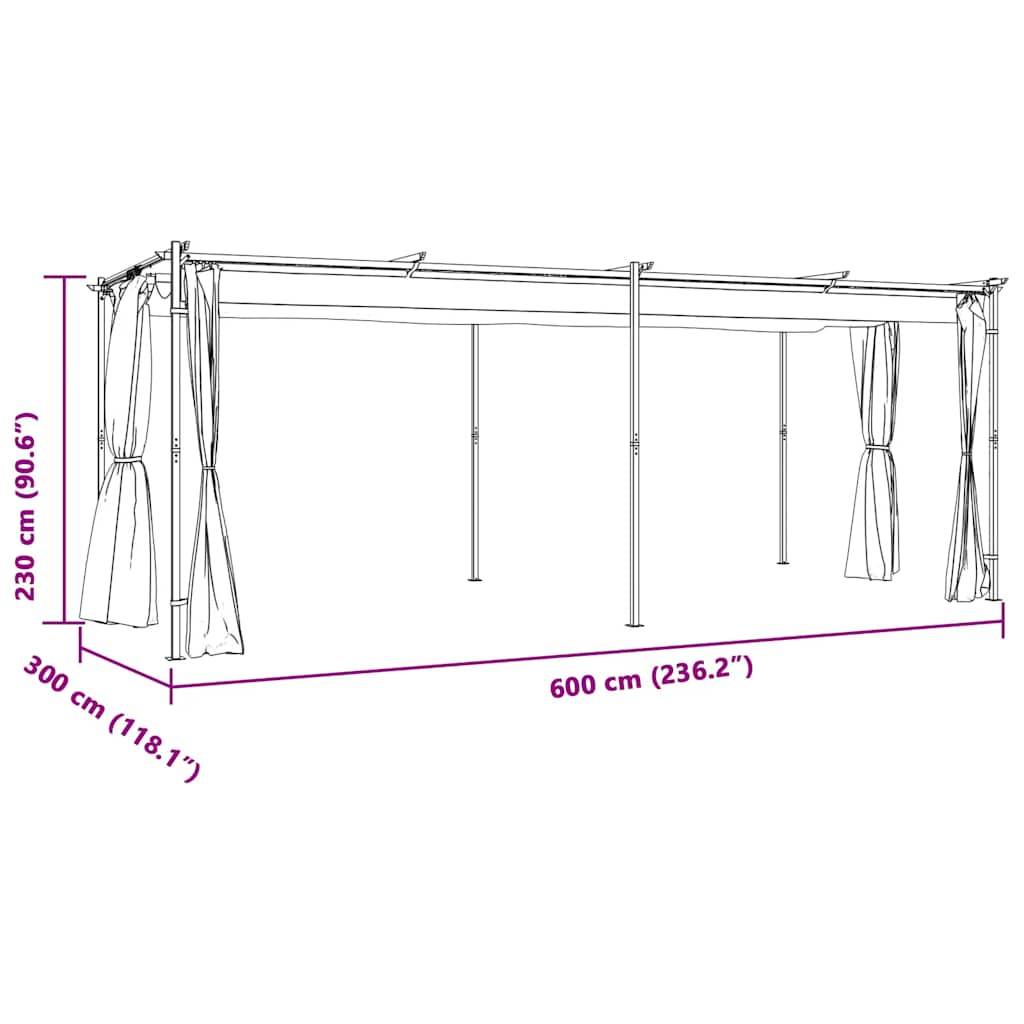 Pavilion cu draperii, crem, 3 x 6 m, oțel