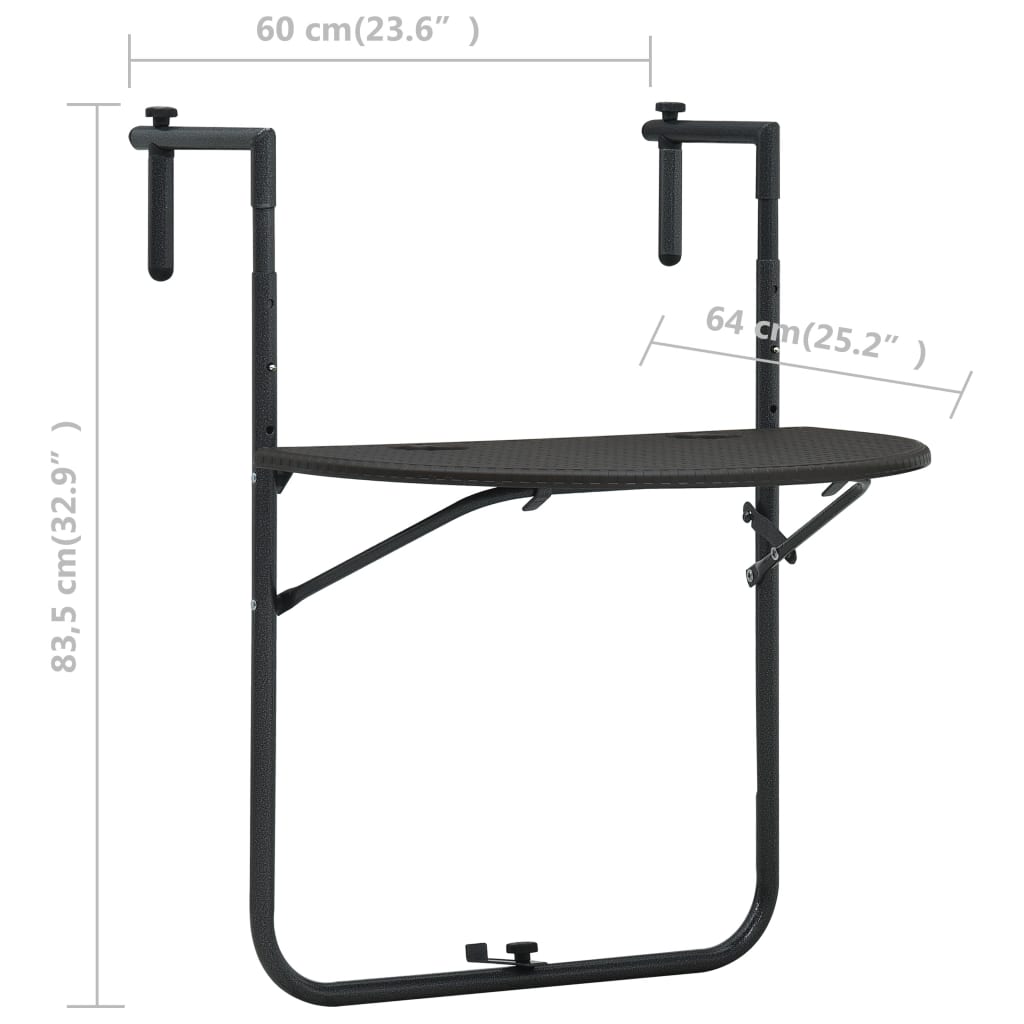 Masă balcon suspendată maro 60x64x83,5 cm plastic aspect ratan