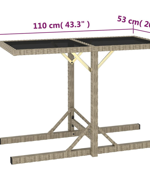 Încărcați imaginea în vizualizatorul Galerie, Masă de grădină, bej, 110 x 53 x 72 cm, sticlă și poliratan
