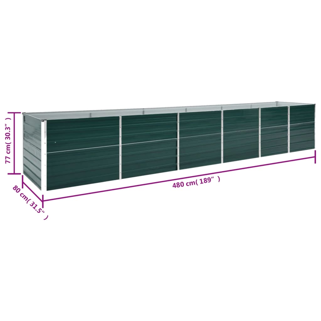 Strat înălțat de grădină, verde, 480x80x77 cm, oțel galvanizat