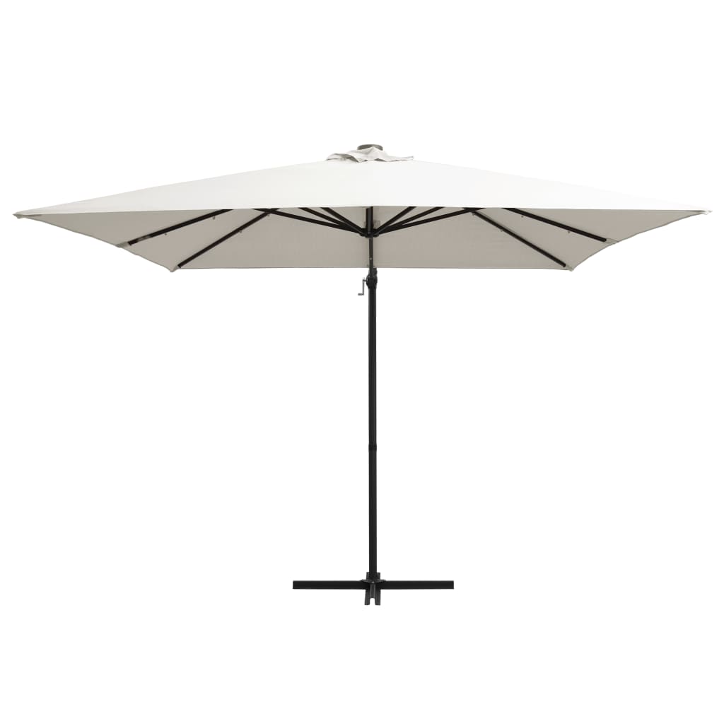 Umbrelă în consolă cu LED, stâlp din oțel, nisipiu, 250x250 cm