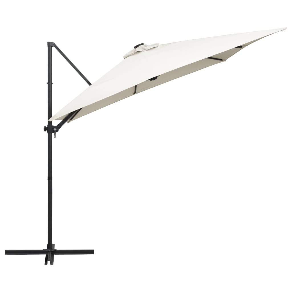 Umbrelă în consolă cu LED, stâlp din oțel, nisipiu, 250x250 cm