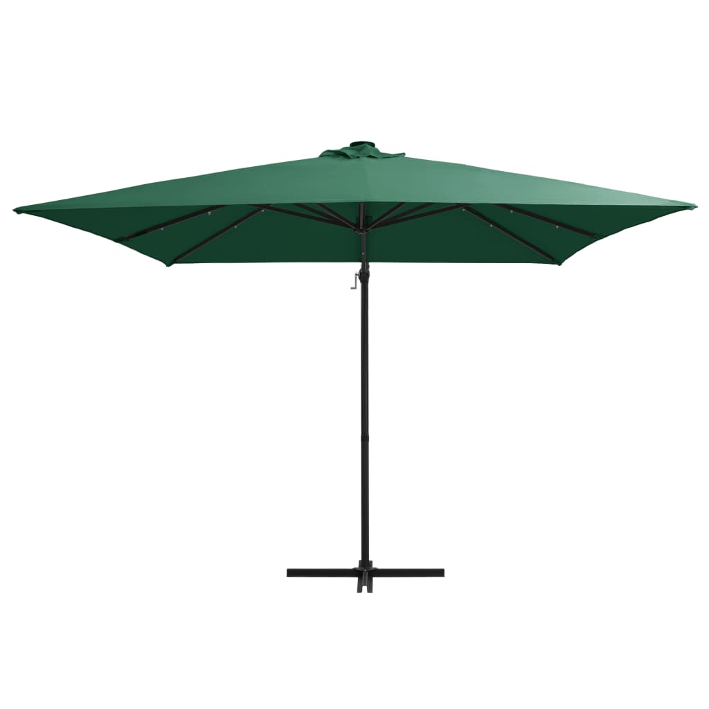 Umbrelă în consolă cu LED, stâlp din oțel, verde, 250x250 cm