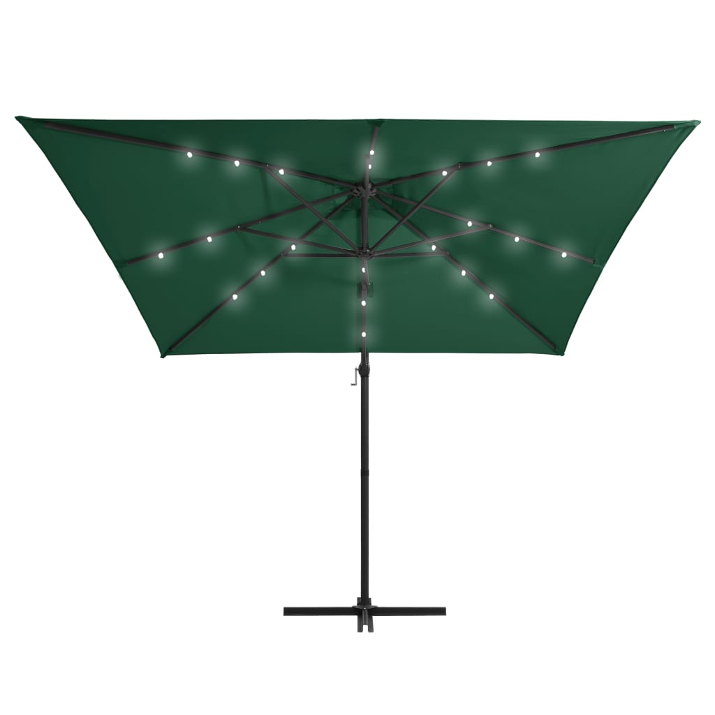 Umbrelă în consolă cu LED, stâlp din oțel, verde, 250x250 cm