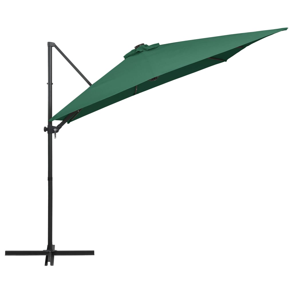 Umbrelă în consolă cu LED, stâlp din oțel, verde, 250x250 cm