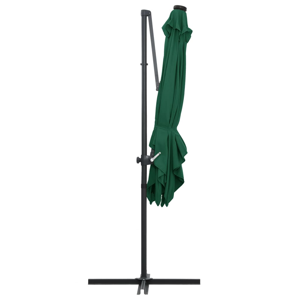 Umbrelă în consolă cu LED, stâlp din oțel, verde, 250x250 cm