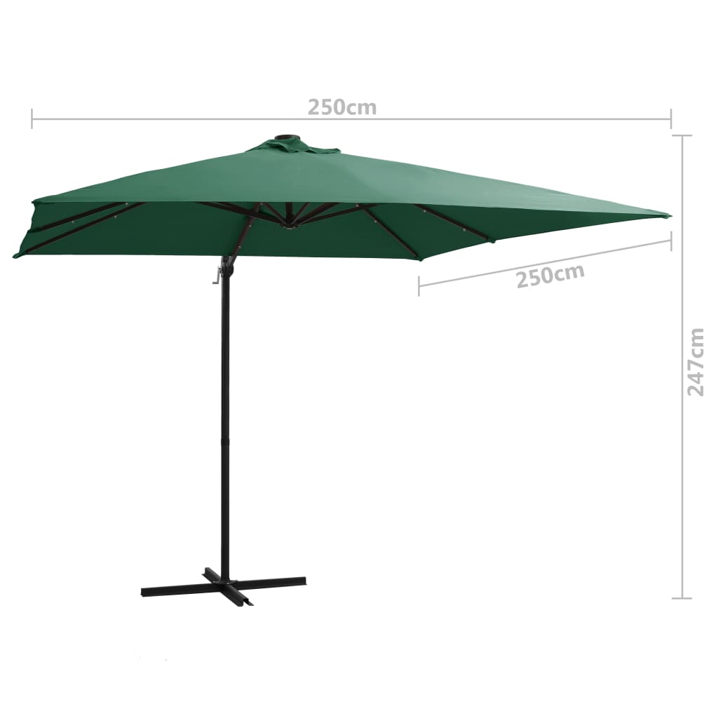 Umbrelă în consolă cu LED, stâlp din oțel, verde, 250x250 cm