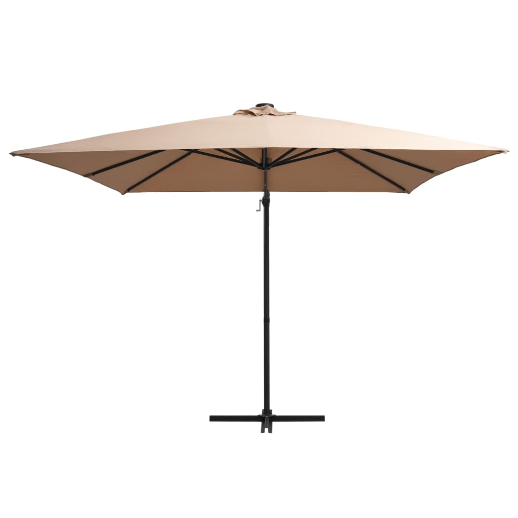 Umbrelă în consolă cu LED, stâlp din oțel, taupe, 250x250 cm