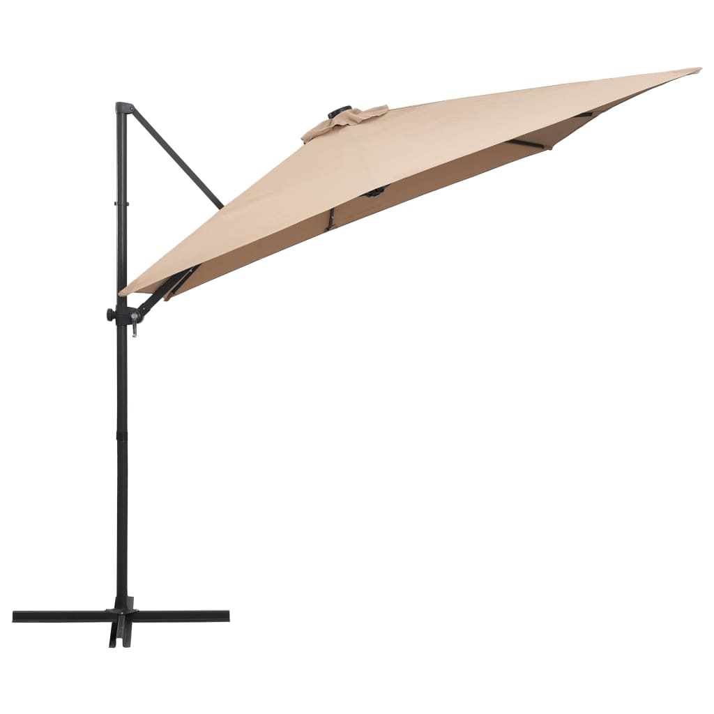 Umbrelă în consolă cu LED, stâlp din oțel, taupe, 250x250 cm