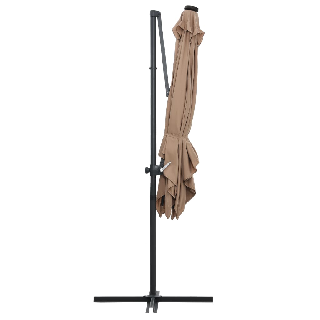 Umbrelă în consolă cu LED, stâlp din oțel, taupe, 250x250 cm