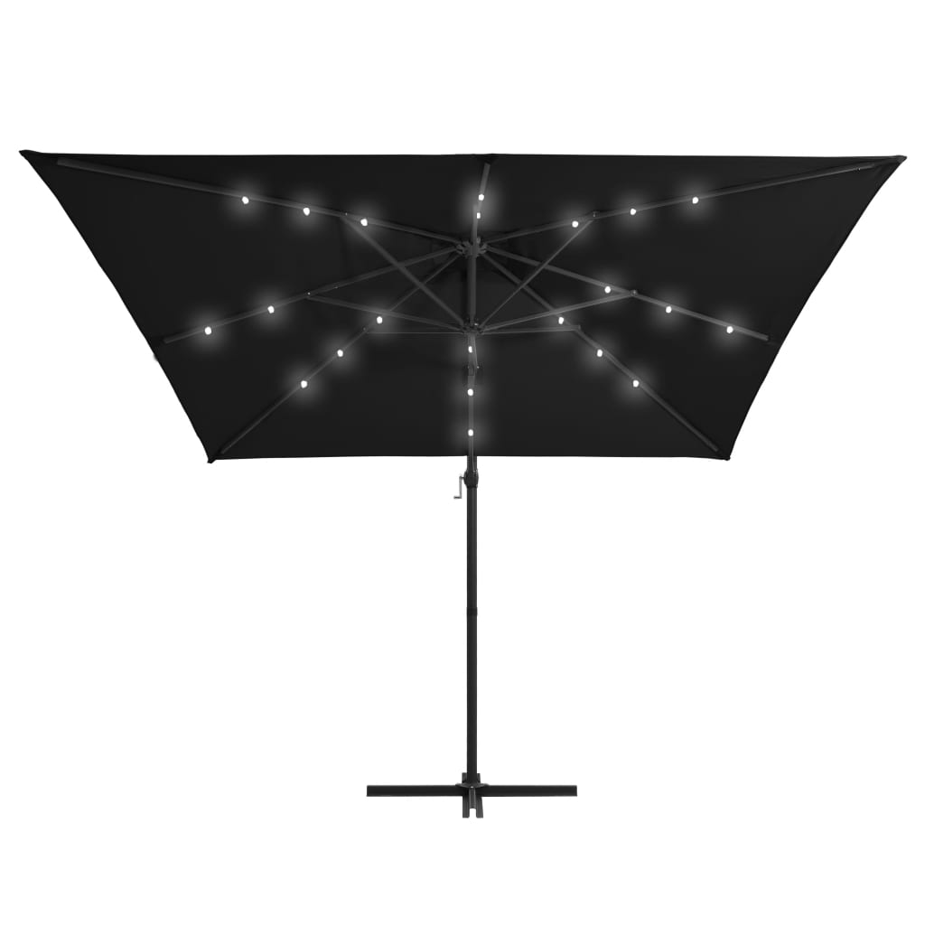 Umbrelă în consolă cu LED, stâlp din oțel, negru, 250x250 cm