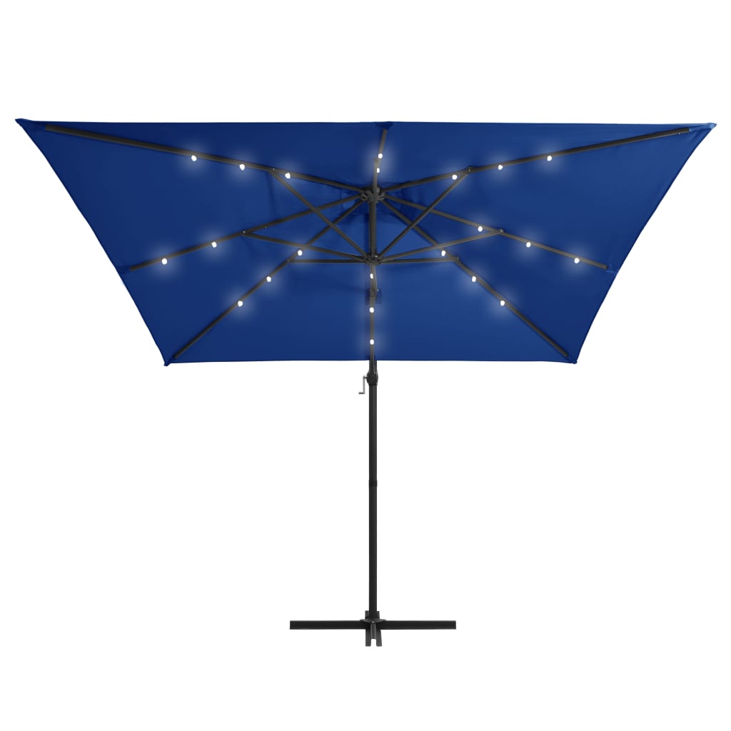 Umbrelă consolă cu LED, stâlp din oțel albastru azur 250x250 cm