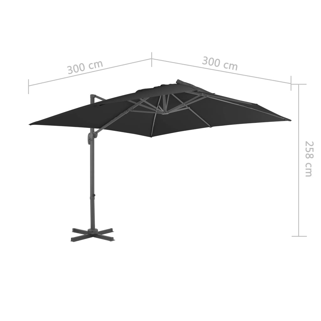 Umbrelă în consolă cu stâlp din aluminiu, negru, 3x3 m