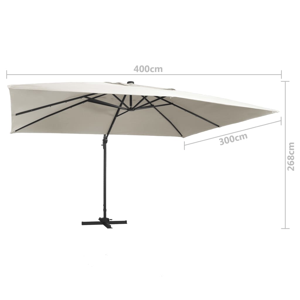 Umbrelă în consolă cu LED, stâlp din aluminiu nisipiu 400x300cm