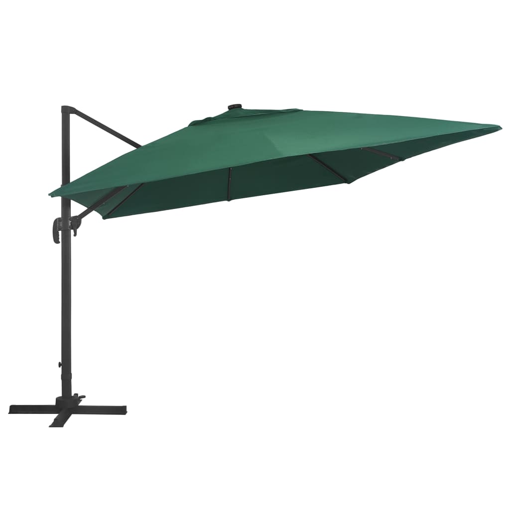 Umbrelă în consolă cu LED, stâlp din aluminiu verde 400x300 cm