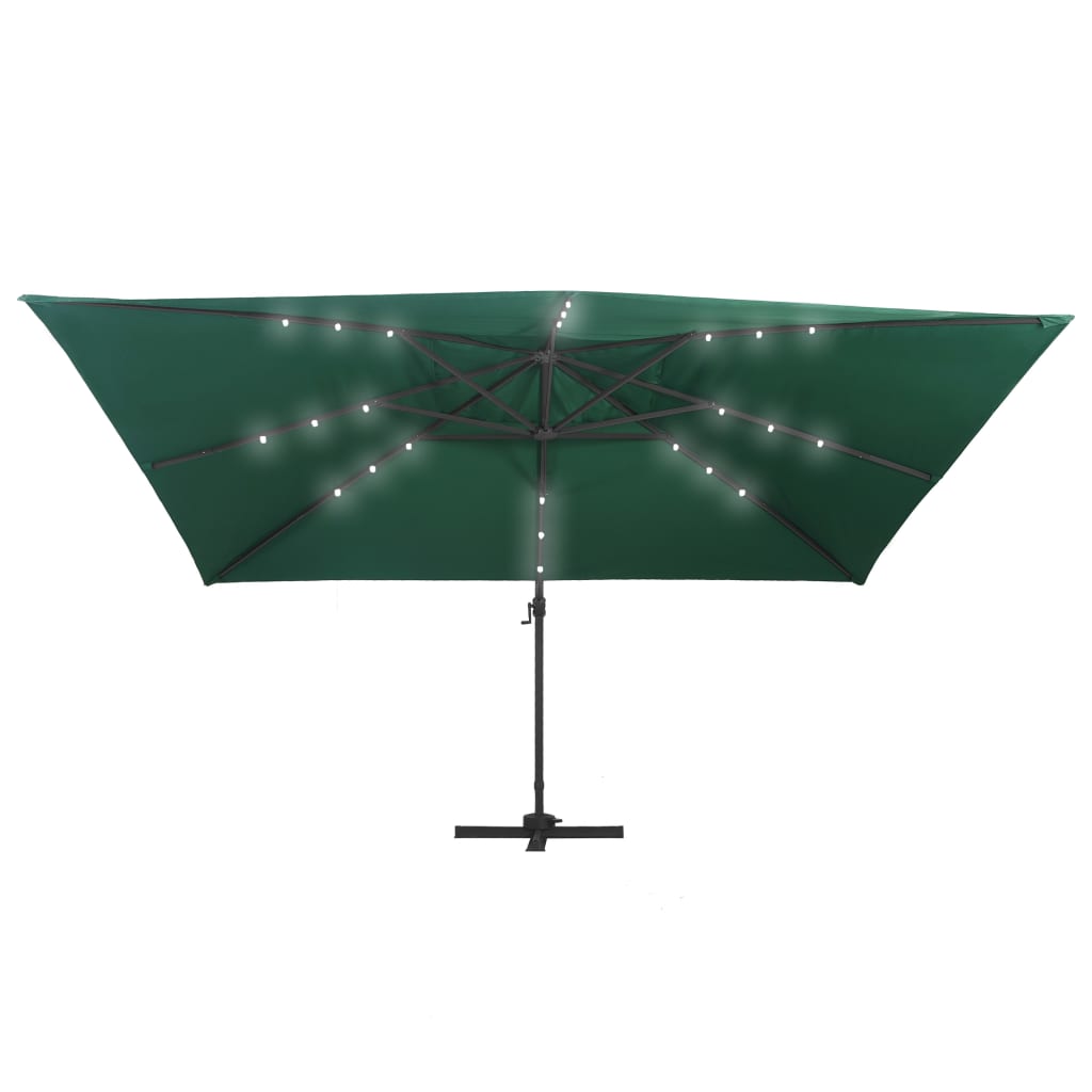 Umbrelă în consolă cu LED, stâlp din aluminiu verde 400x300 cm