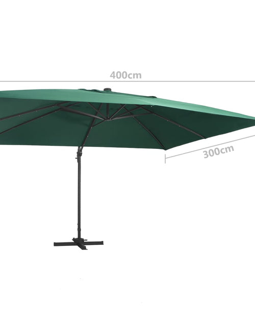 Încărcați imaginea în vizualizatorul Galerie, Umbrelă în consolă cu LED, stâlp din aluminiu verde 400x300 cm
