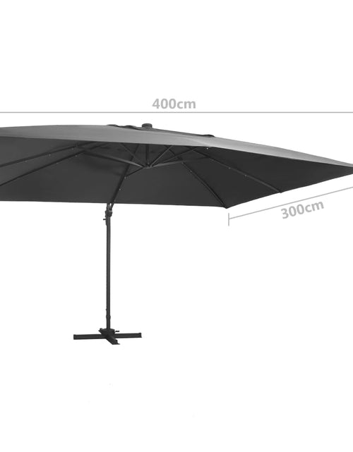 Încărcați imaginea în vizualizatorul Galerie, Umbrelă în consolă cu LED stâlp din aluminiu antracit 400x300cm
