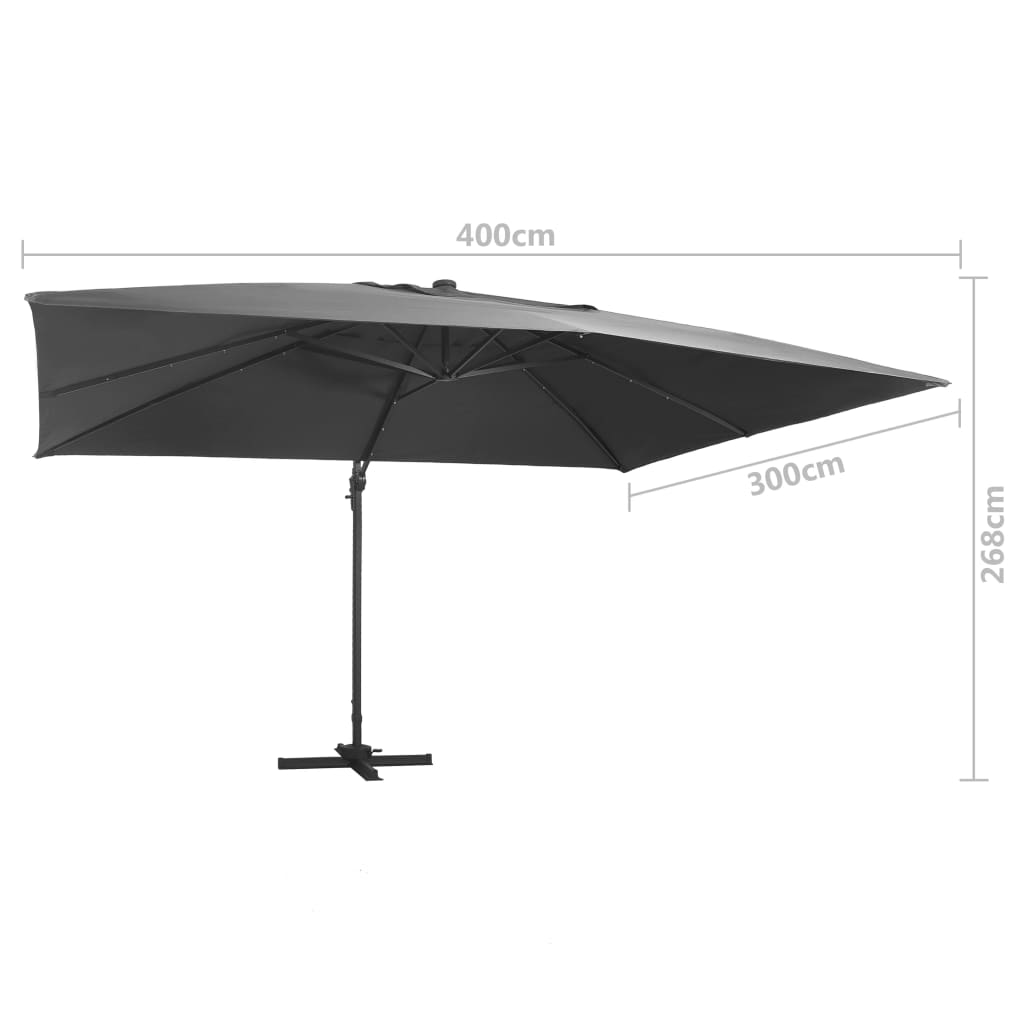 Umbrelă în consolă cu LED stâlp din aluminiu antracit 400x300cm