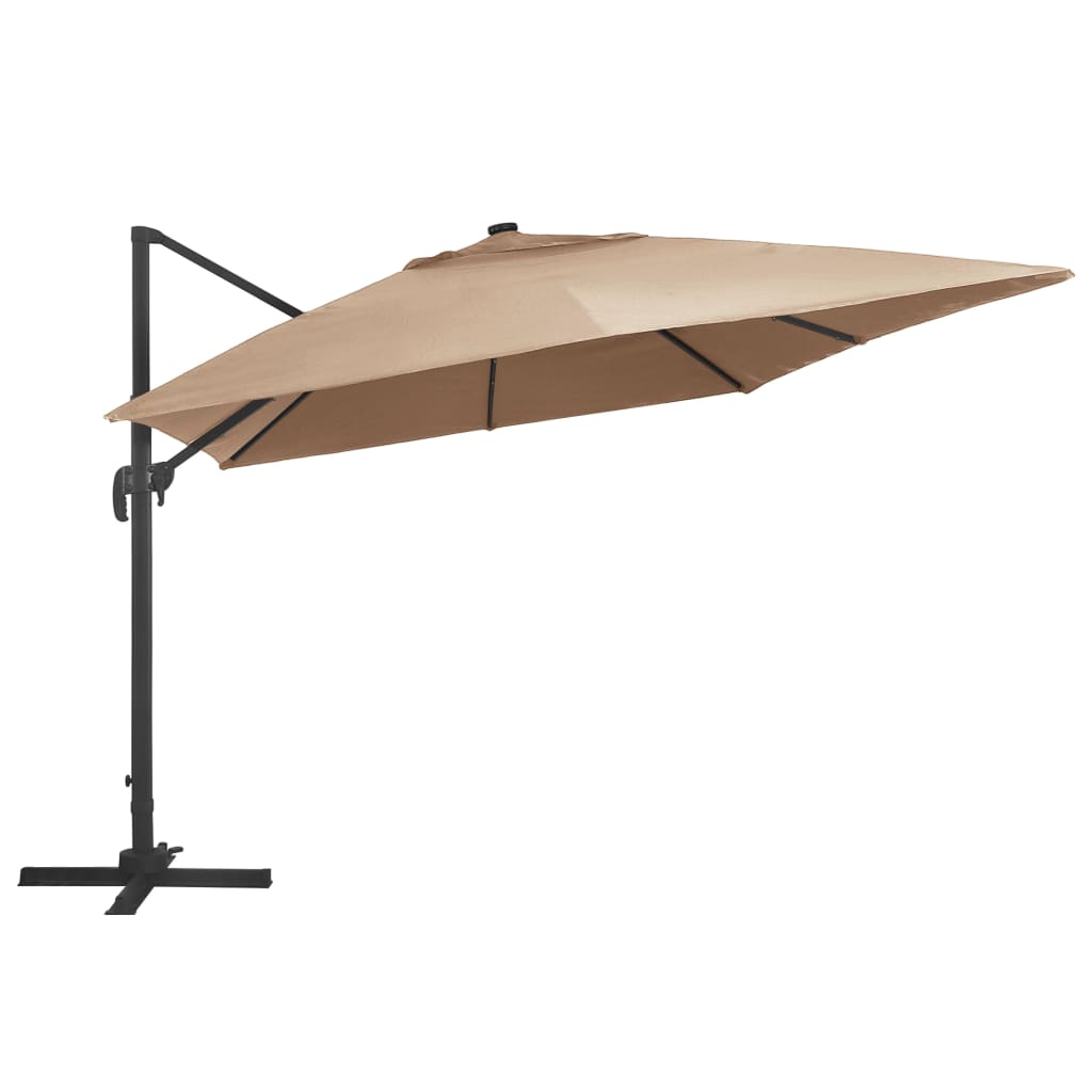 Umbrelă în consolă cu LED, stâlp din aluminiu taupe 400x300 cm