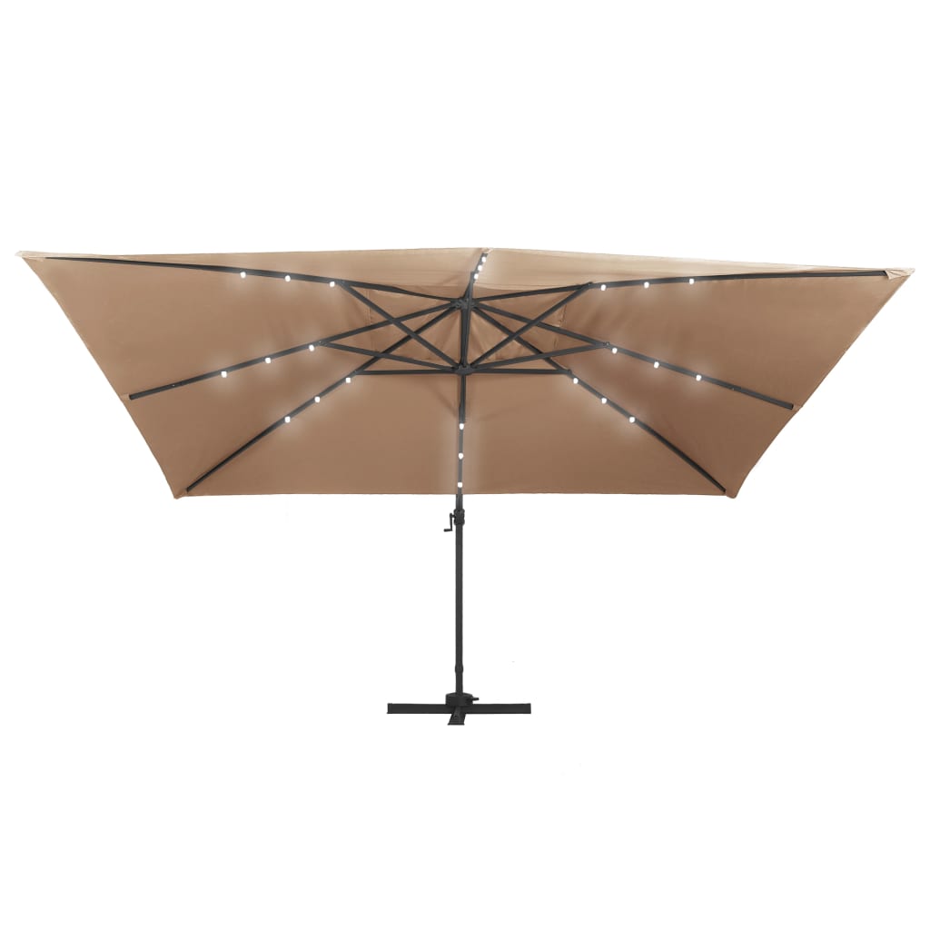 Umbrelă în consolă cu LED, stâlp din aluminiu taupe 400x300 cm