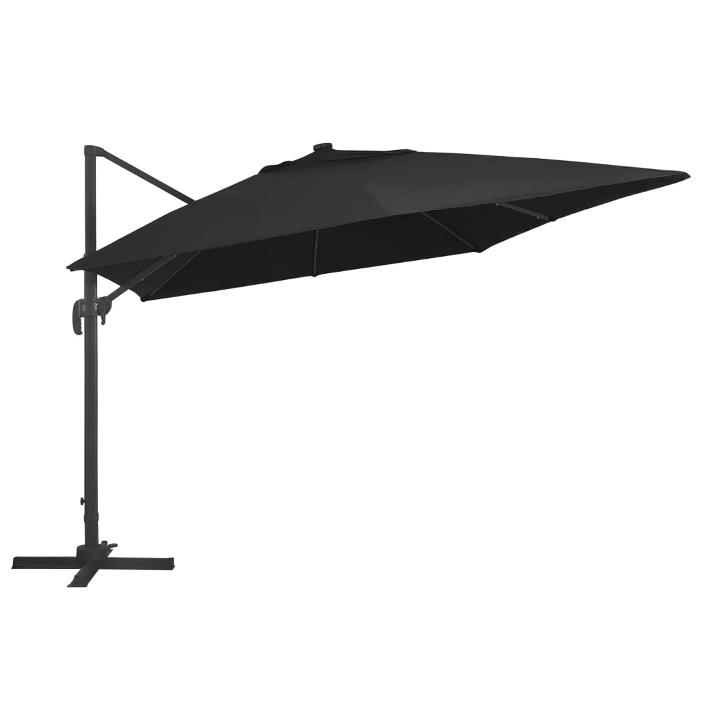 Umbrelă în consolă cu LED, stâlp din aluminiu negru 400x300 cm