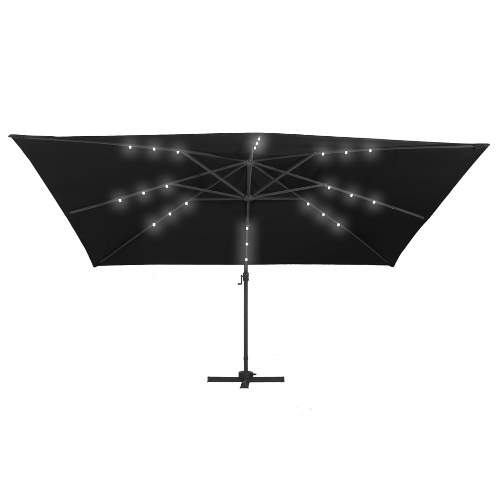 Umbrelă în consolă cu LED, stâlp din aluminiu negru 400x300 cm