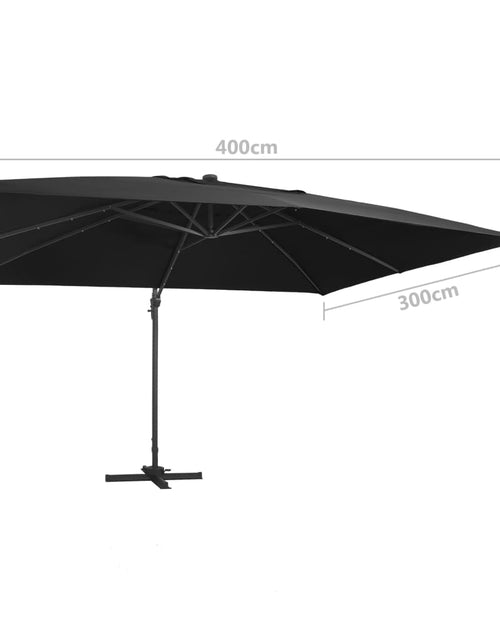 Încărcați imaginea în vizualizatorul Galerie, Umbrelă în consolă cu LED, stâlp din aluminiu negru 400x300 cm
