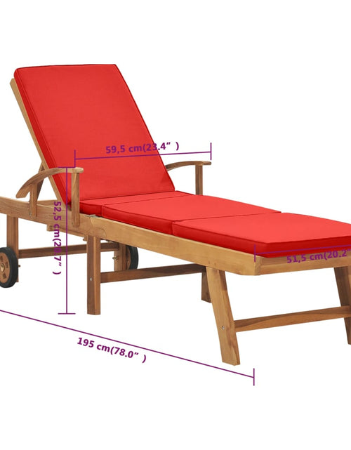 Загрузите изображение в средство просмотра галереи, Șezlong cu pernă, roșu, lemn masiv de tec
