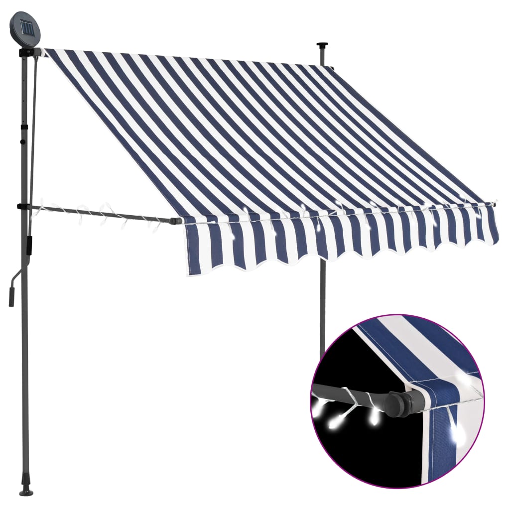 Copertină retractabilă manual cu LED, albastru & alb, 100 cm