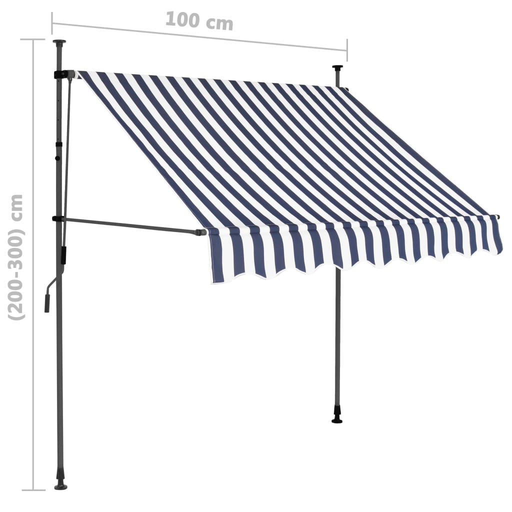 Copertină retractabilă manual cu LED, albastru & alb, 100 cm