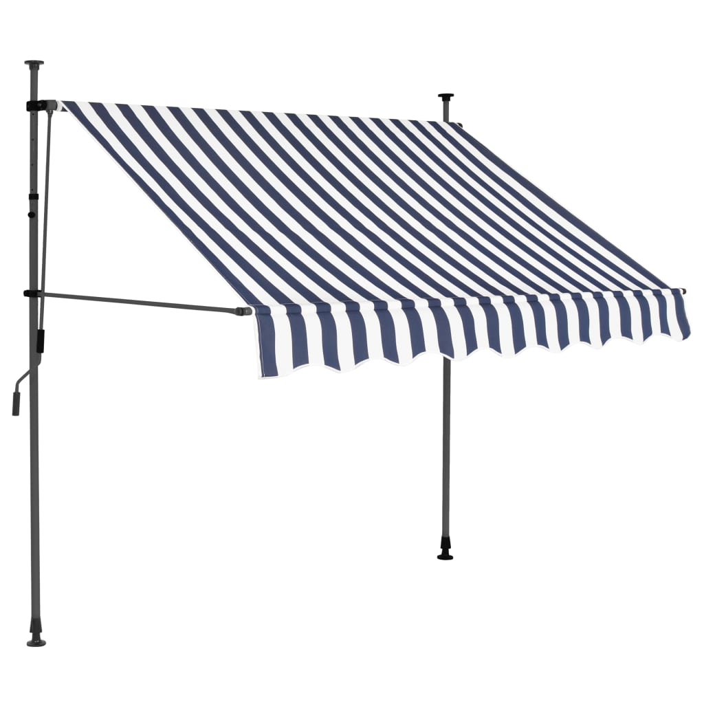 Copertină retractabilă manual cu LED, albastru & alb, 150 cm