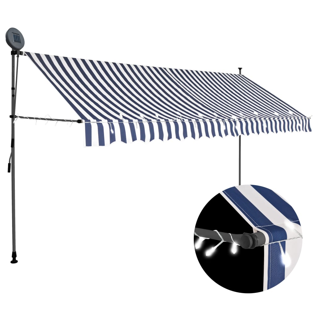 Copertină retractabilă manual cu LED, albastru & alb, 400 cm