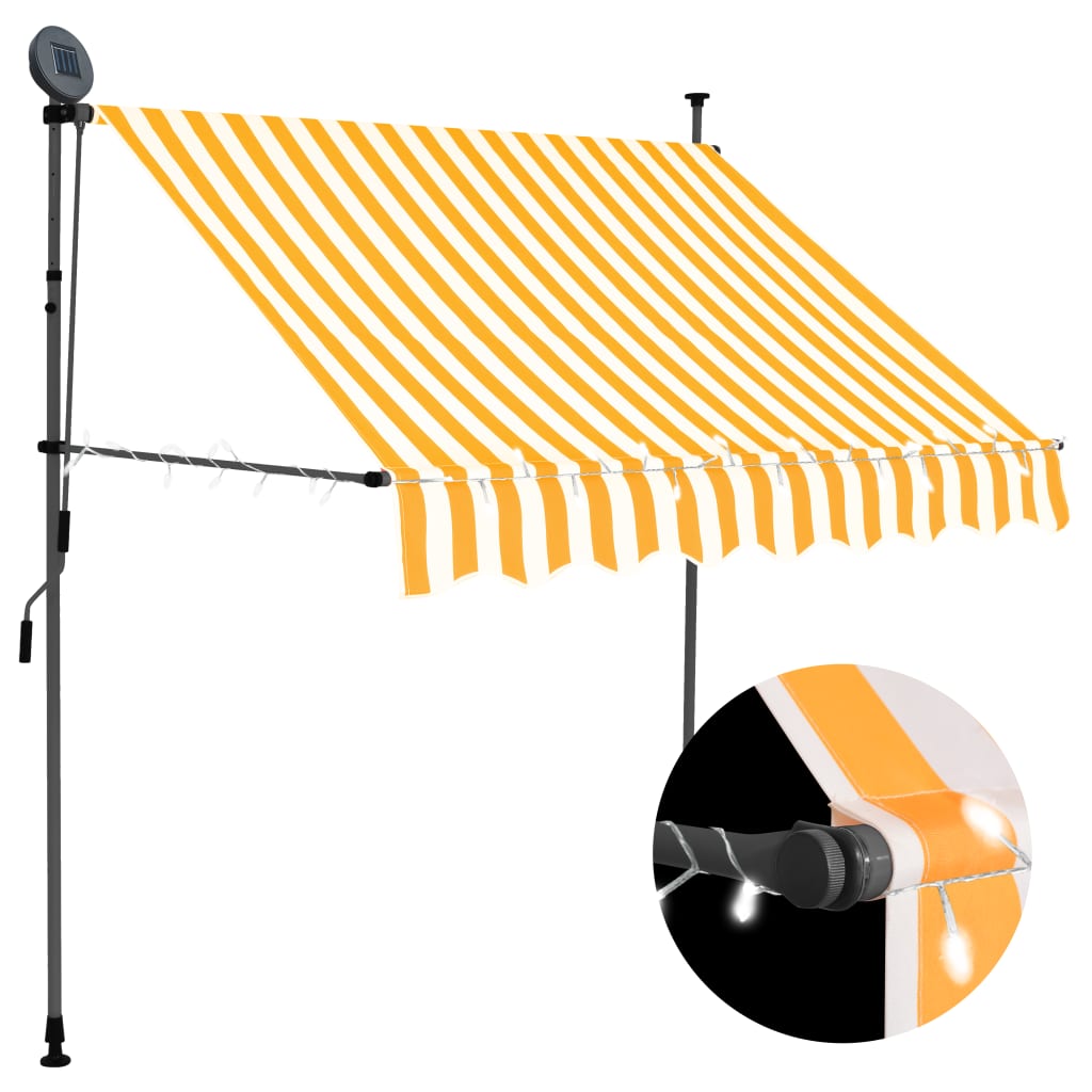 Copertină retractabilă manual cu LED, alb & portocaliu, 100 cm