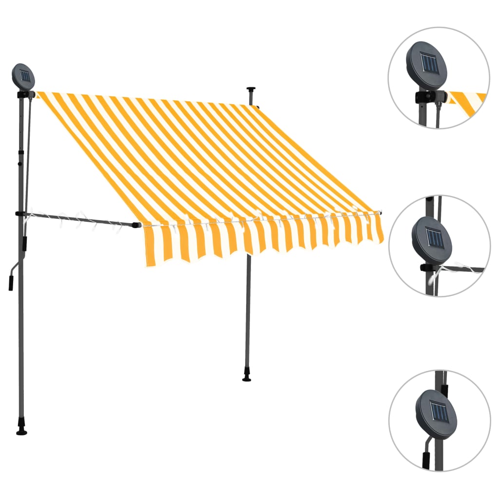 Copertină retractabilă manual cu LED, alb & portocaliu, 200 cm