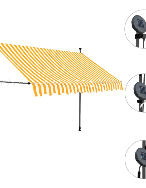 Загрузите изображение в средство просмотра галереи, Copertină retractabilă manual cu LED, alb &amp; portocaliu, 250 cm
