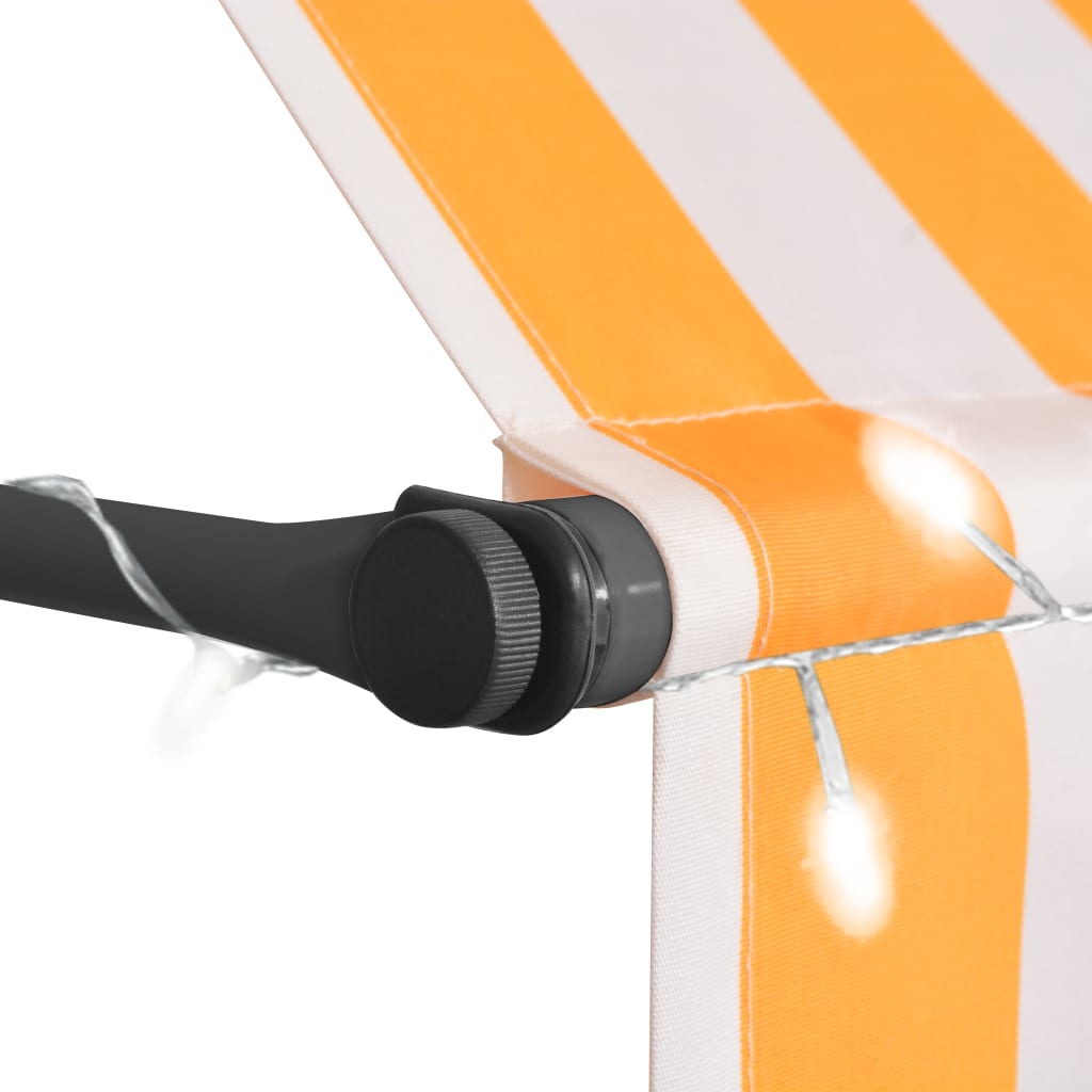 Copertină retractabilă manual cu LED, alb & portocaliu, 250 cm