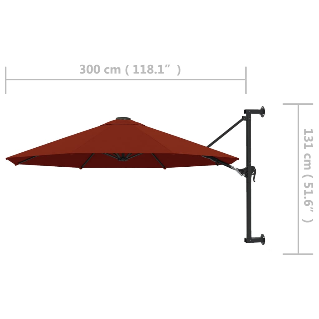 Umbrelă de soare de perete cu stâlp metalic, cărămiziu, 300 cm