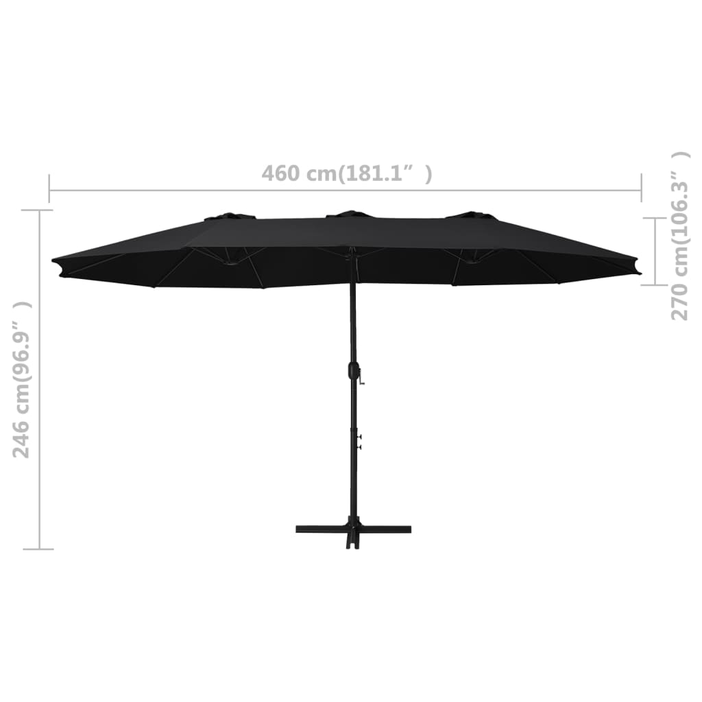 Umbrelă de soare exterior cu stâlp aluminiu, negru, 460x270 cm
