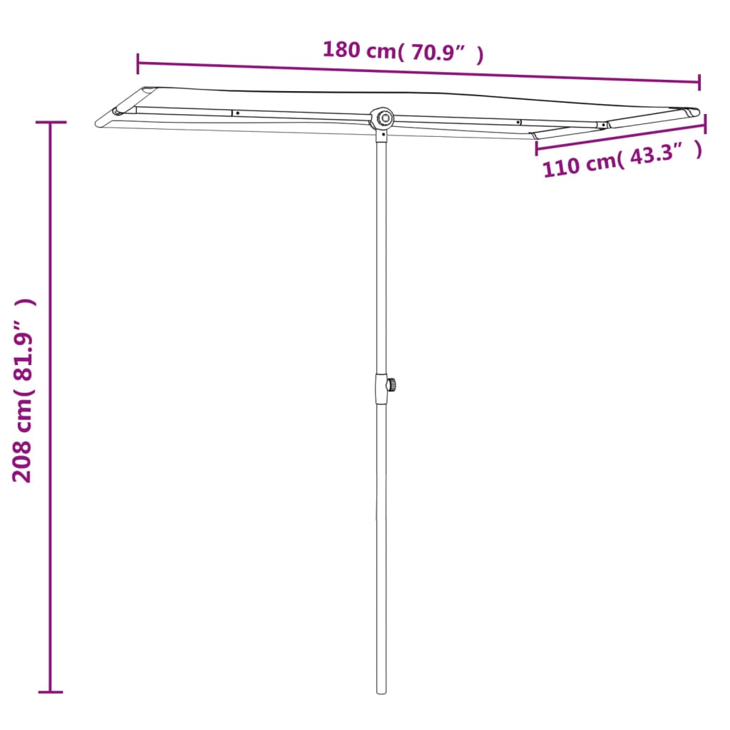 Umbrelă de soare de exterior, stâlp aluminiu, verde, 180x110 cm