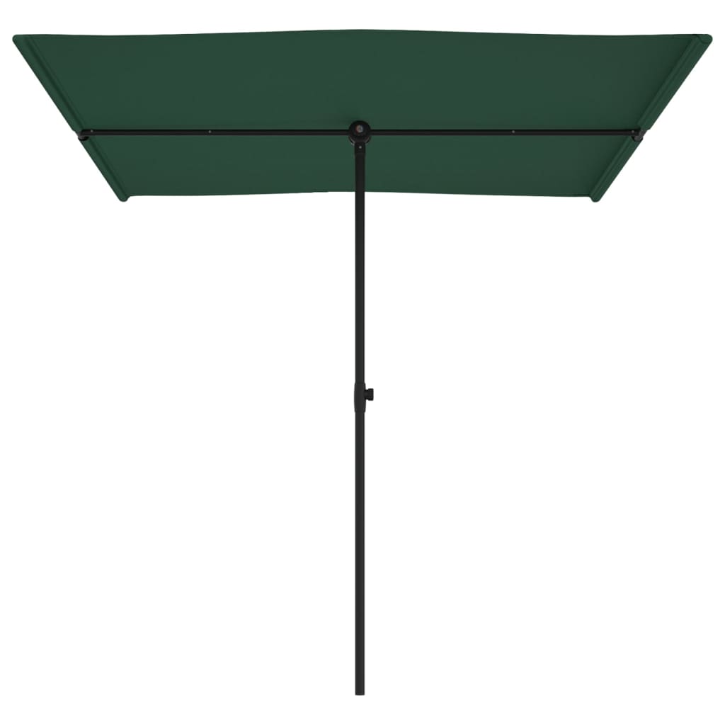 Umbrelă de soare de exterior, stâlp aluminiu, verde, 2 x 1,5 cm