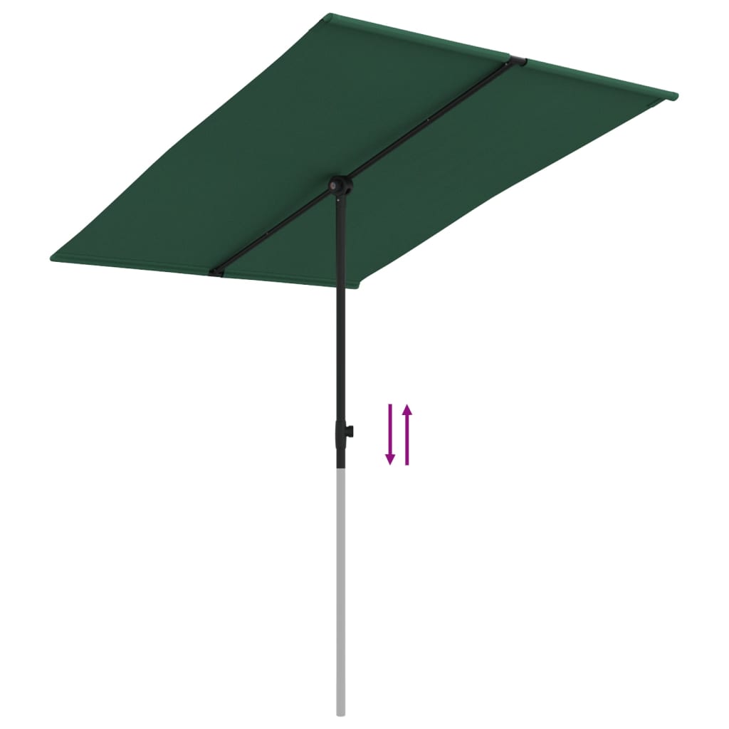 Umbrelă de soare de exterior, stâlp aluminiu, verde, 2 x 1,5 cm