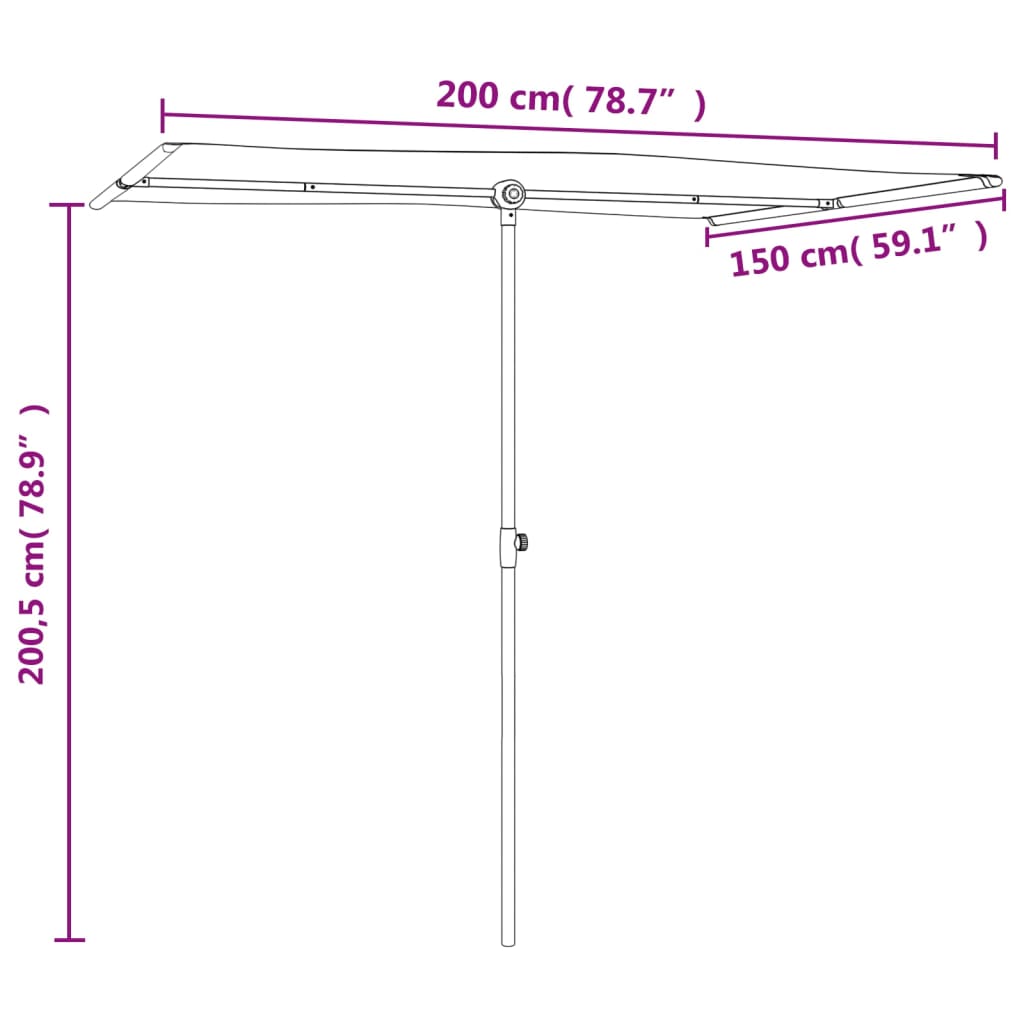 Umbrelă de soare de exterior, stâlp aluminiu, verde, 2 x 1,5 cm