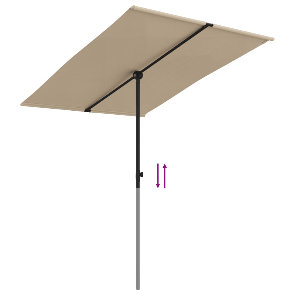 Umbrelă de soare exterior, stâlp aluminiu, gri taupe, 2x1,5 cm