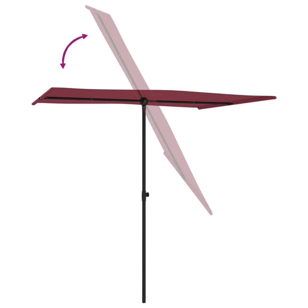 Umbrelă de soare de exterior, stâlp aluminiu, bordo, 2 x 1,5 cm