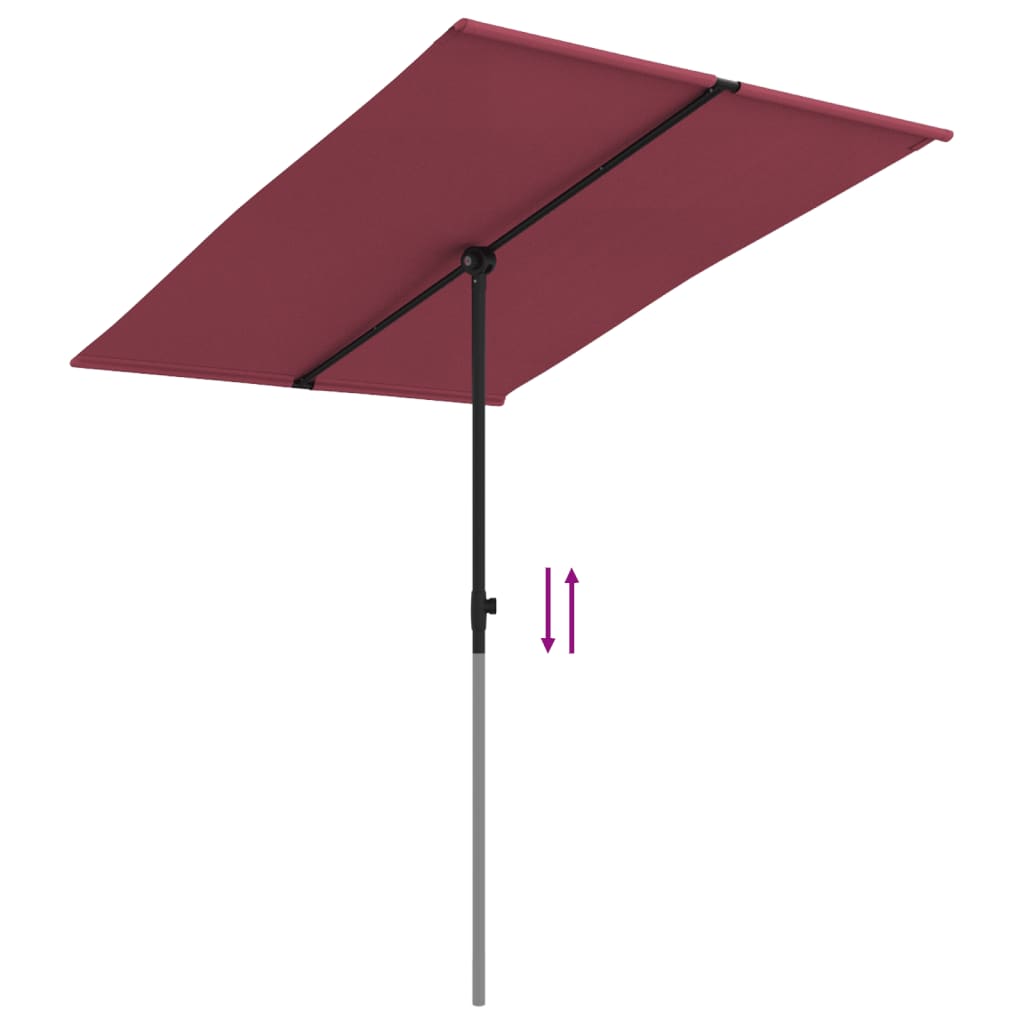 Umbrelă de soare de exterior, stâlp aluminiu, bordo, 2 x 1,5 cm