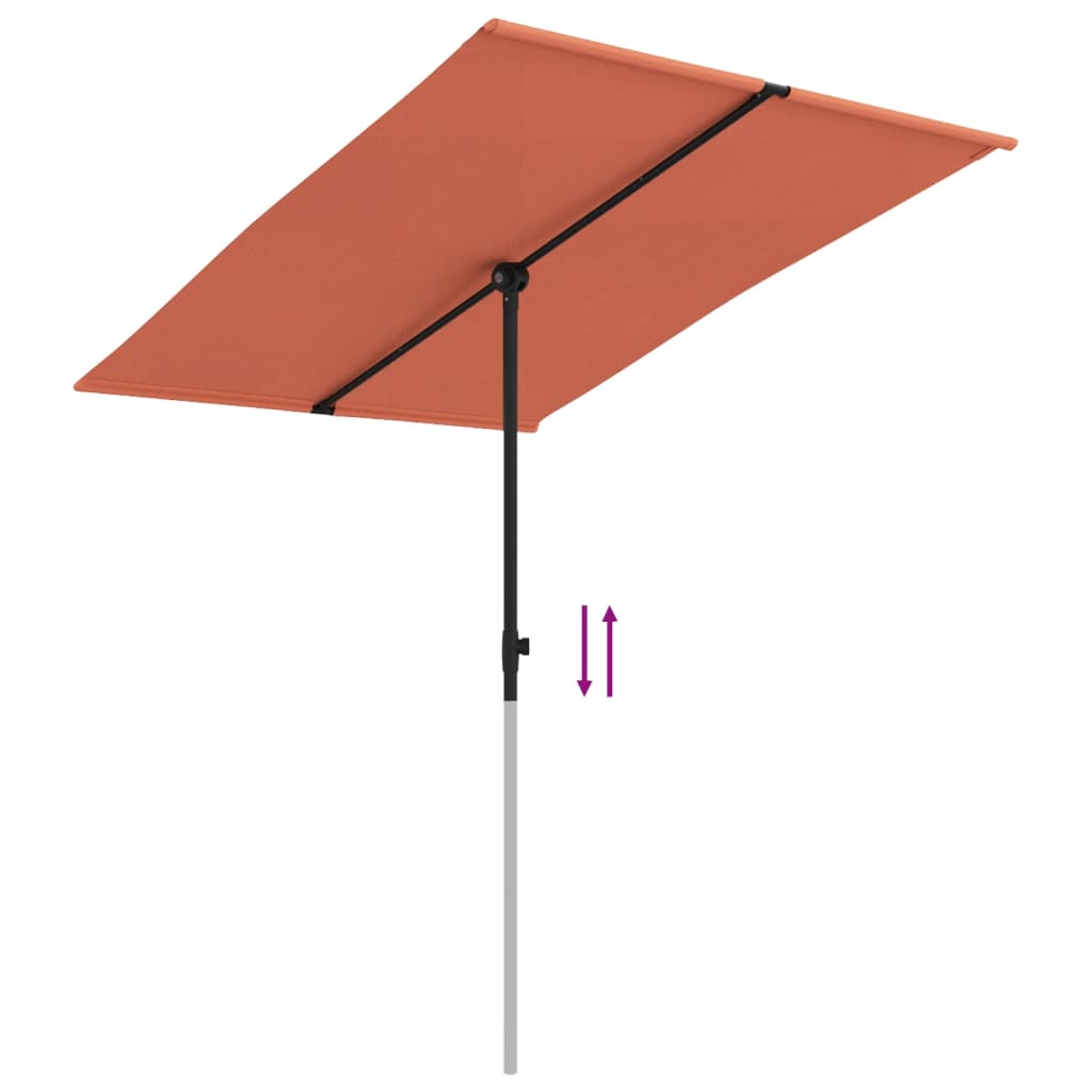 Umbrelă de soare exterior, stâlp aluminiu, cărămiziu, 2x1,5 cm